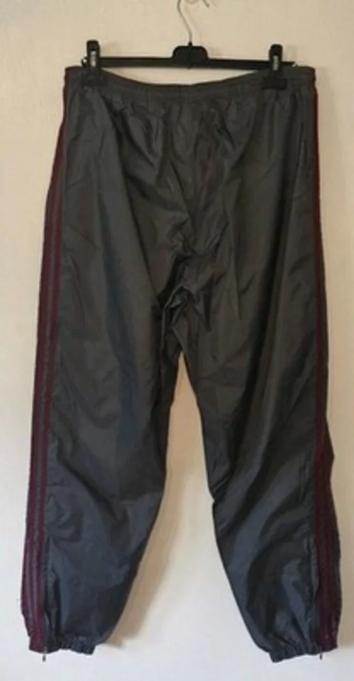 Vtg Y2K Adidas Track Pants Sz L Gray Stripes Nylon Lined Burgundy Yellow Logo